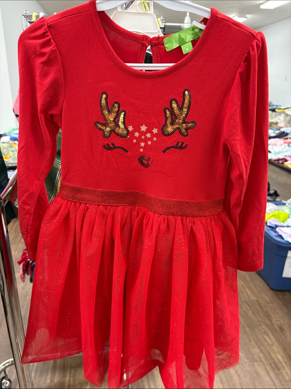 Carter's Red Girls' Reindeer Sequin Tulle Dress